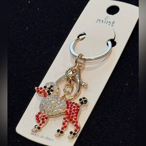 BAG CHARM Mint Red Accent Crystal Poodle Keychain Purse Charm 3.5 inch